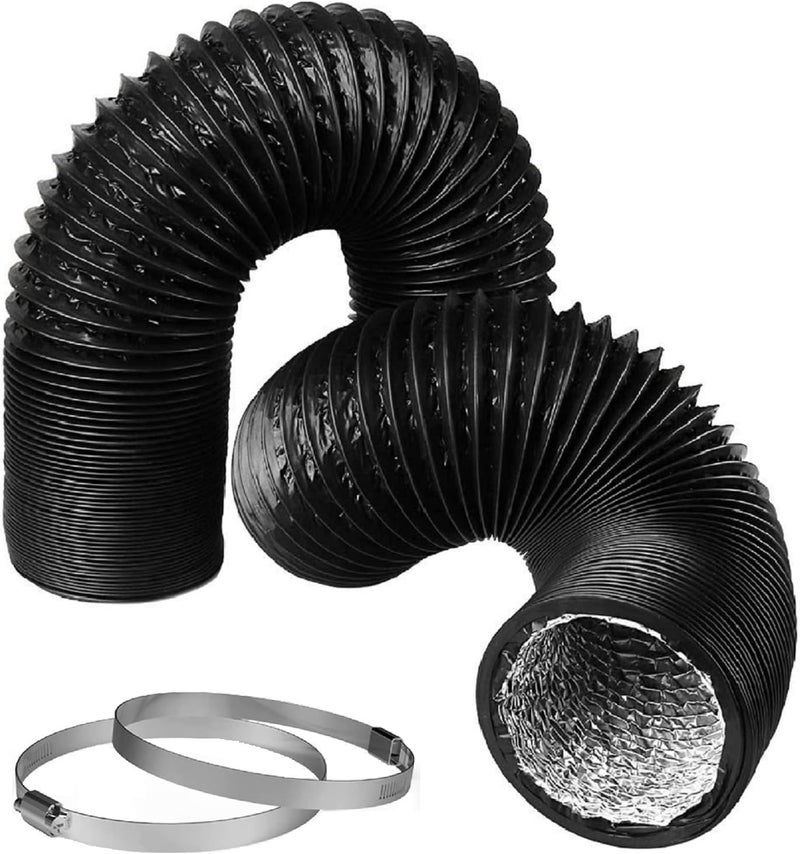 Allvent Dryer Vent Hose 4 Inch Air Duct 9.84 Feet Flexible Adjustable PVC Heavy-Duty Four-Layer Air Duct Hose with 2 Screw Clamps for HVAC Ventilation (Black) - Image 1